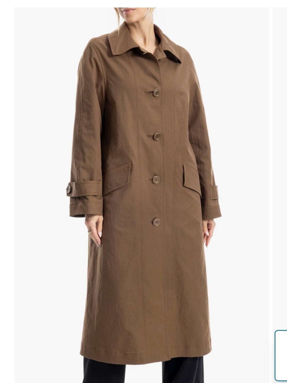 Max Studio Brown Long Button-Front Trench Coat